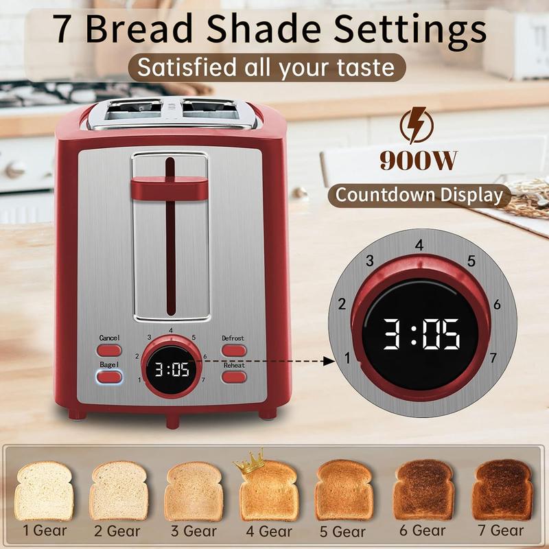 Dual-slice toaster with LCD display and 7 toasting settings.