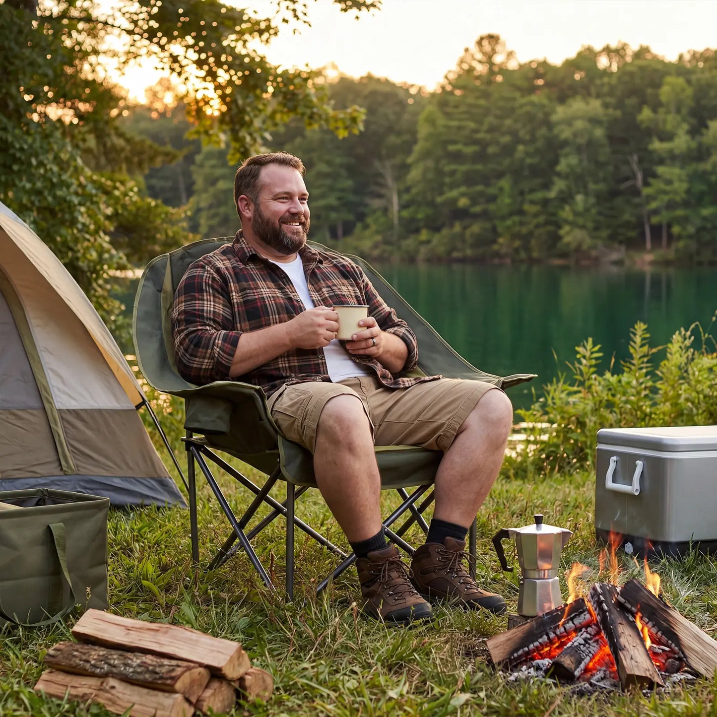 Heavy Duty Camp Chair with 2 Cup Holders & Side Pockets – Folds into Carry Bag