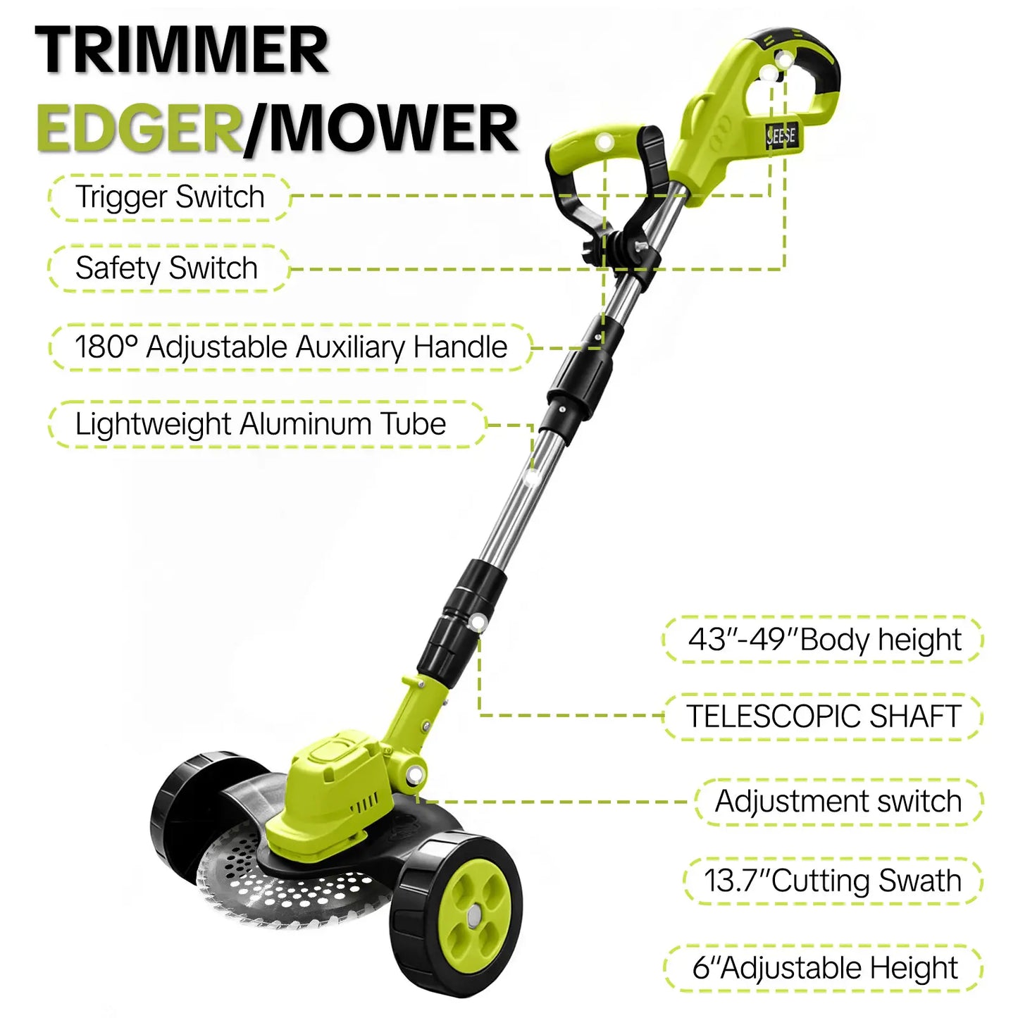 3 In 1 Cordless Lawn Mower & Grass Trimmer Kit with 2 Rechargeable Batteries for Garden & Yard Care
