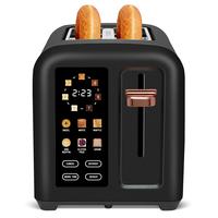 New full-touchscreen toaster, double-blade design, stainless steel body.