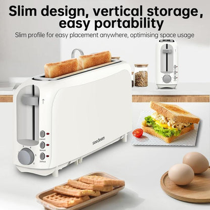 Ultra-thin slicer toaster suitable for any kitchen space, with 6 levels of toasting control.