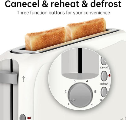 Ultra-thin slicer toaster suitable for any kitchen space, with 6 levels of toasting control.