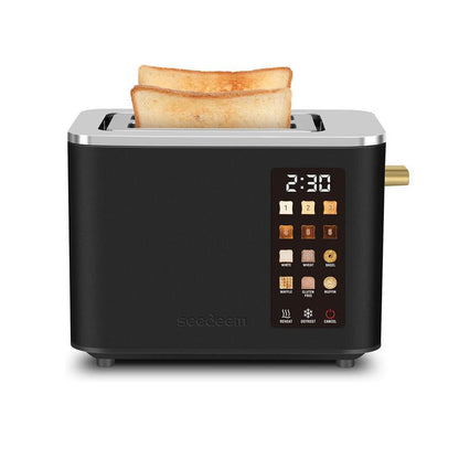 Dual-blade smart stainless steel toaster with touch screen and 6 toaster settings.
