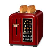 Four-piece stainless steel toaster, LCD display, touch buttons, 6 bread types, 7 toasting settings.