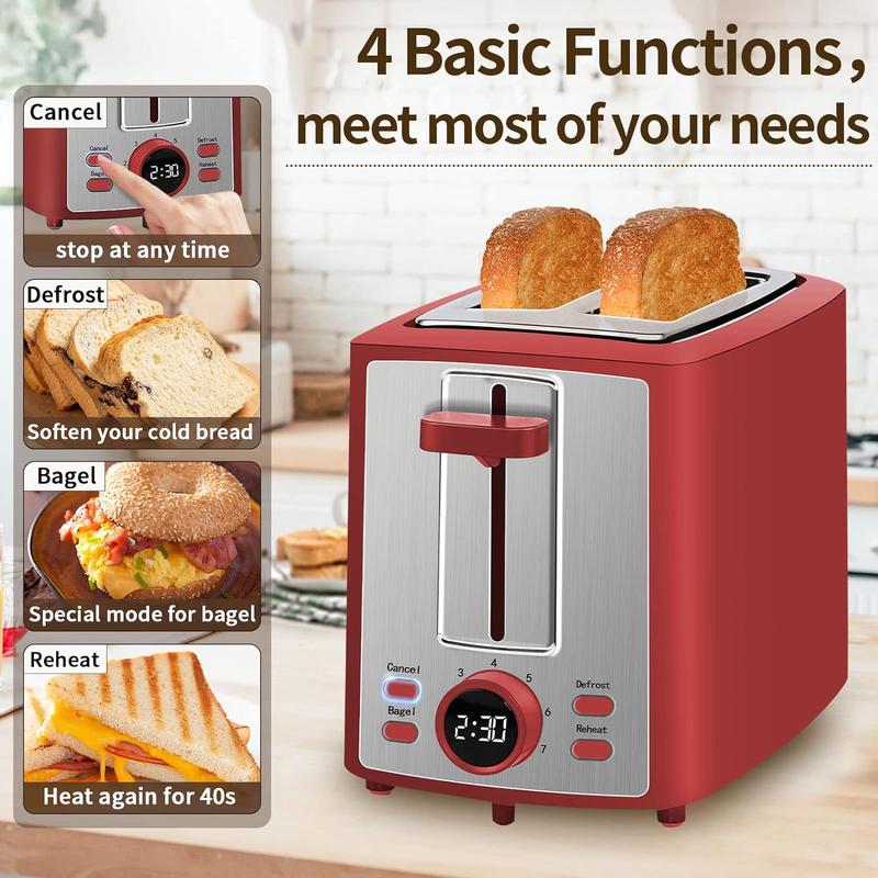 Dual-slice toaster with LCD display and 7 toasting settings.