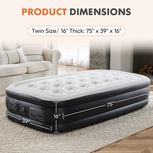 Double Height Inflatable Air Mattress with Built In Pump Non Slip Air Bed for Home and Camping