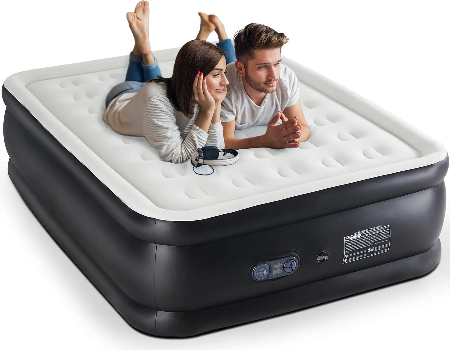 Double Height Inflatable Air Mattress with Built In Pump Non Slip Air Bed for Home and Camping