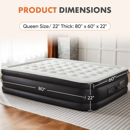 Double Height Inflatable Air Mattress with Built In Pump Non Slip Air Bed for Home and Camping