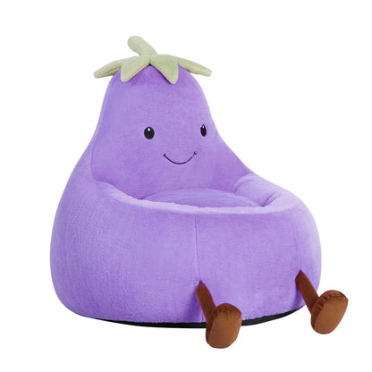 Modern Beanbag Chair for 24/31 Inch Padded Toddler Sofa with High Rebound Memory Foam Beige Purple Eggplant Design Perfect for Reading Gaming or Lounging