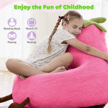Modern Beanbag Chair for 24/31 Inch Padded Toddler Sofa with High Rebound Memory Foam Beige Purple Eggplant Design Perfect for Reading Gaming or Lounging