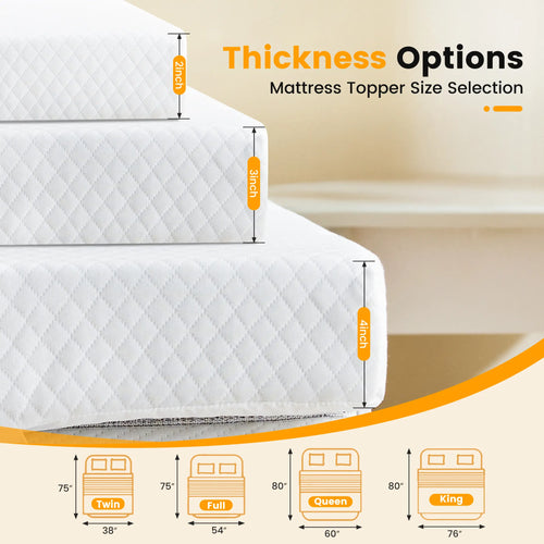 Cooling Gel Memory Foam Mattress Topper for Relieve Back Pain, Ventilated Design, CertiPUR-US Certified, Removable Plush Cover
