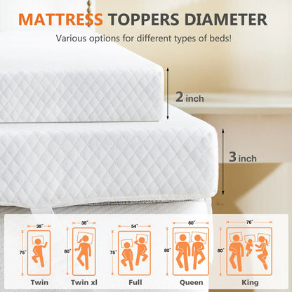 Cooling Gel Memory Foam Mattress Topper for Relieve Back Pain, Ventilated Design, CertiPUR-US Certified, Removable Plush Cover