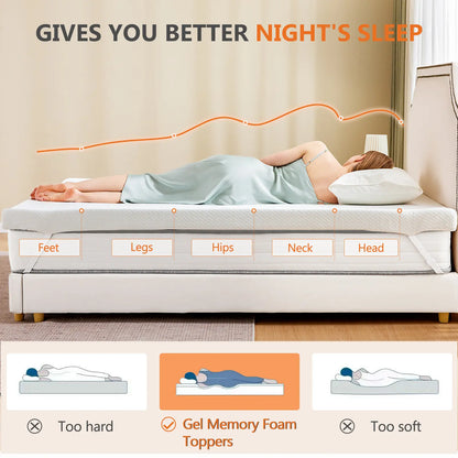 Cooling Gel Memory Foam Mattress Topper for Relieve Back Pain, Ventilated Design, CertiPUR-US Certified, Removable Plush Cover
