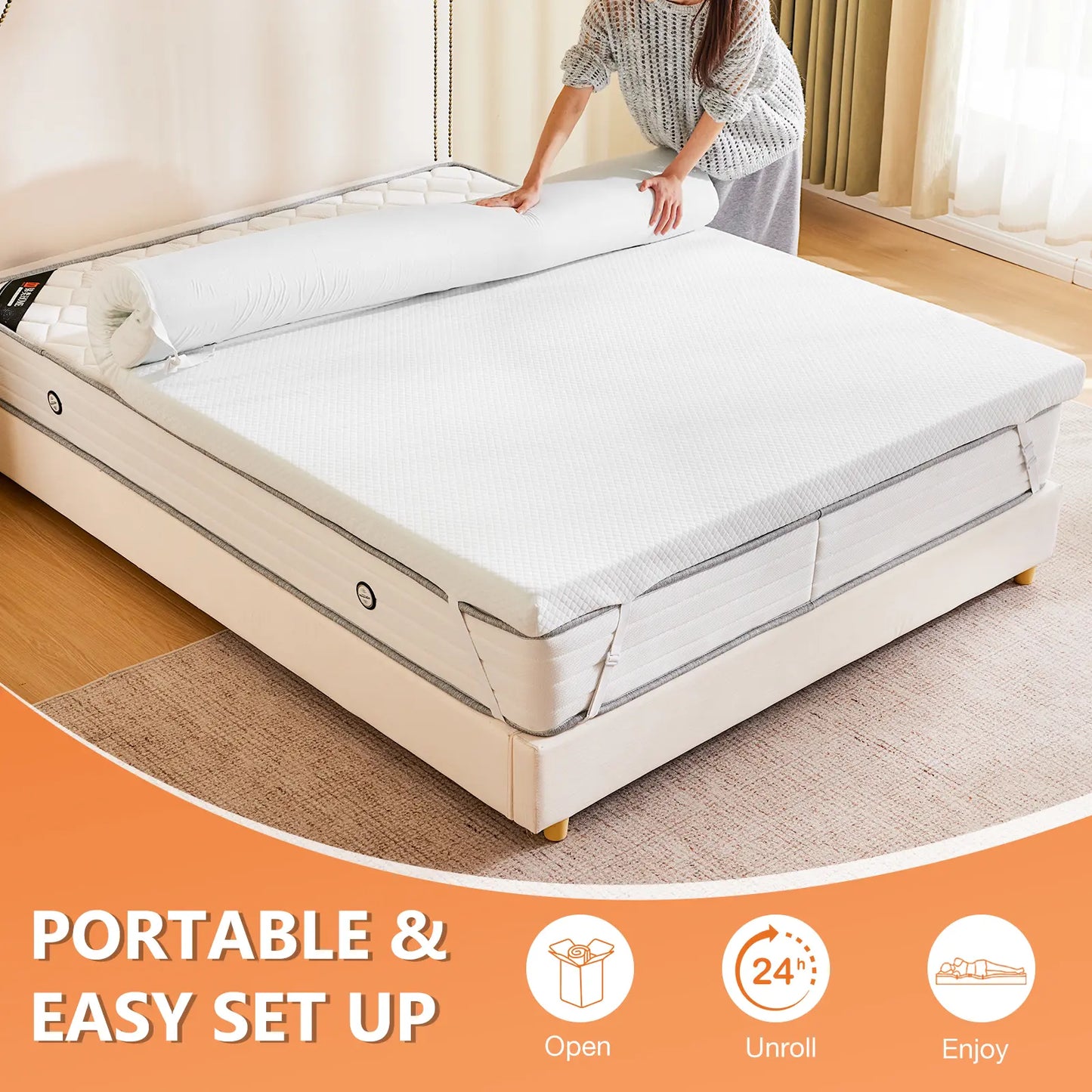 Cooling Gel Memory Foam Mattress Topper for Relieve Back Pain, Ventilated Design, CertiPUR-US Certified, Removable Plush Cover