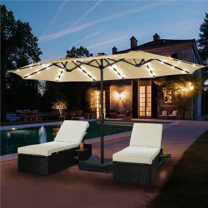 Yaheetech 13/15ft Double-Sided Patio Umbrella with 36 LED Lights, Crank and Base for Garden, Backyard and Pool