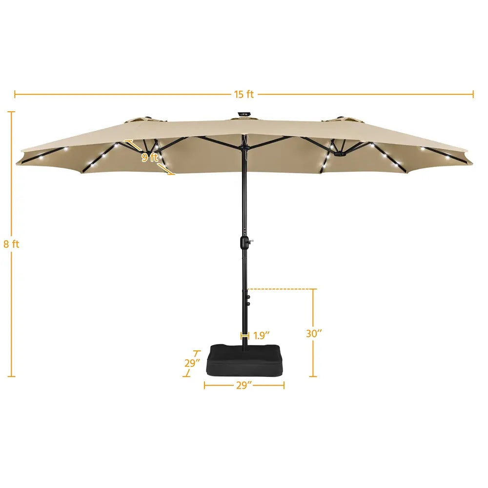 Yaheetech 13/15ft Double-Sided Patio Umbrella with 36 LED Lights, Crank and Base for Garden, Backyard and Pool