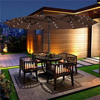 Yaheetech 13/15ft Double-Sided Patio Umbrella with 36 LED Lights, Crank and Base for Garden, Backyard and Pool