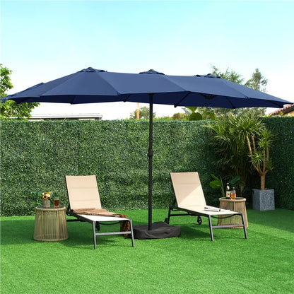 Yaheetech 13/15ft Double-Sided Patio Umbrella with 36 LED Lights, Crank and Base for Garden, Backyard and Pool