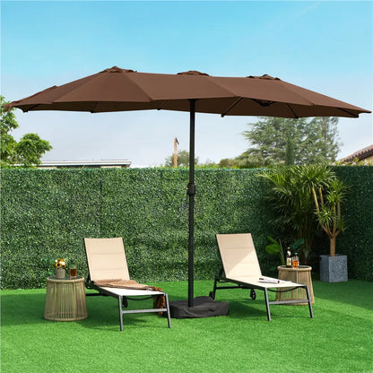 Yaheetech 13/15ft Double-Sided Patio Umbrella with 36 LED Lights, Crank and Base for Garden, Backyard and Pool