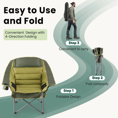 Heavy Duty Camp Chair with 2 Cup Holders & Side Pockets – Folds into Carry Bag