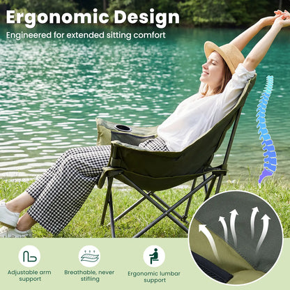 Heavy Duty Camp Chair with 2 Cup Holders & Side Pockets – Folds into Carry Bag