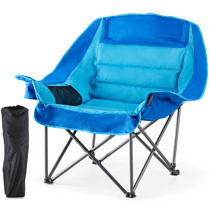 Heavy Duty Camp Chair with 2 Cup Holders & Side Pockets – Folds into Carry Bag