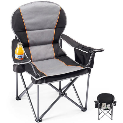 Heavy Duty Camp Chair with 2 Cup Holders & Side Pockets – Folds into Carry Bag