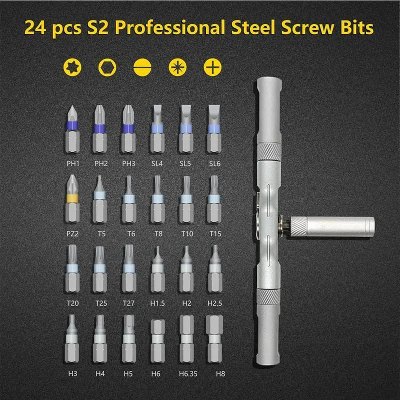 24-in-1 Screwdriver Set, Switchable Magnetic Screwdriver & Ratchet Tool, Compact, Portable Home Repair Toolbox