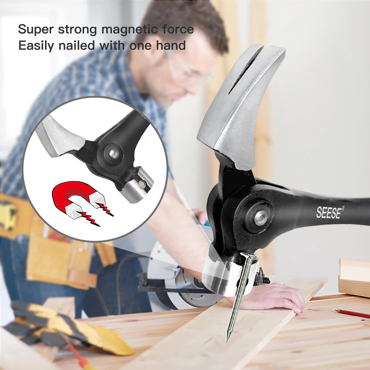 16oz Claw Hammer with Magnetic Nail Starter,Indexing Rip Claw,Forged Steel Head