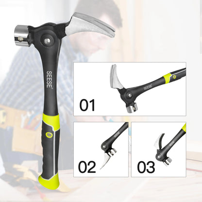 16oz Claw Hammer with Magnetic Nail Starter,Indexing Rip Claw,Forged Steel Head